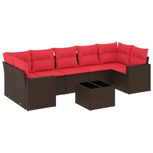 vidaXL Salon de jardin 8 Pièces avec coussins marron résine tressée