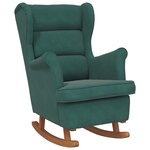 vidaXL Fauteuil à bascule à oreilles en velours vert foncé bois massif