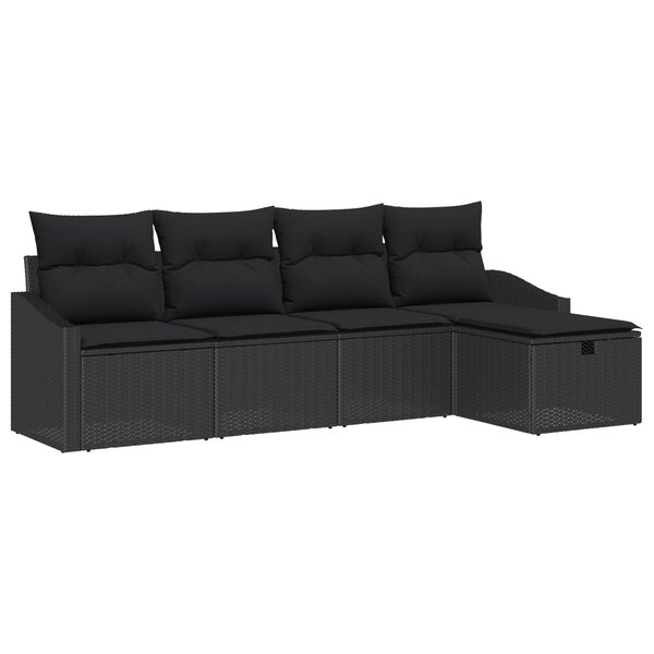 vidaXL Ensemble de canapé de jardin 5 pièces avec coussins Noir Poly Rattan