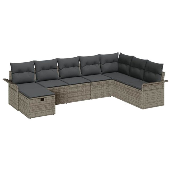 vidaXL Ensemble de canapé de jardin avec coussin 8 Pièces Gris Poly rotin