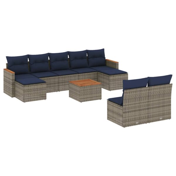 vidaXL Salon de jardin 10 Pièces avec coussins gris résine tressée