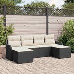 vidaXL Ensemble de canapé de jardin 6 Pièces Noir et blanc Poly rotin