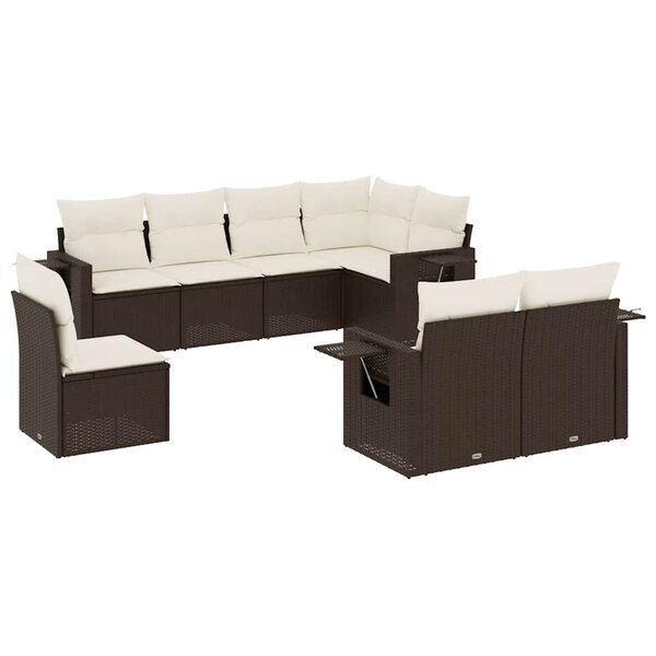 vidaXL Salon de jardin 8 Pièces avec coussins marron résine tressée
