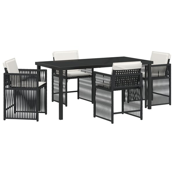 vidaXL Ensemble de salle à manger de jardin de 5 pièces avec coussins en rattan poly noir