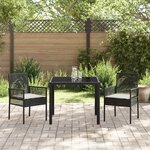 Ensemble de salle à manger de jardin en 3 pièces avec coussins en poly rattan noir