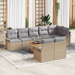 Ensemble de Sofa de Jardin 9 Pièces avec Coussins Beige Poly Rattan Acacia