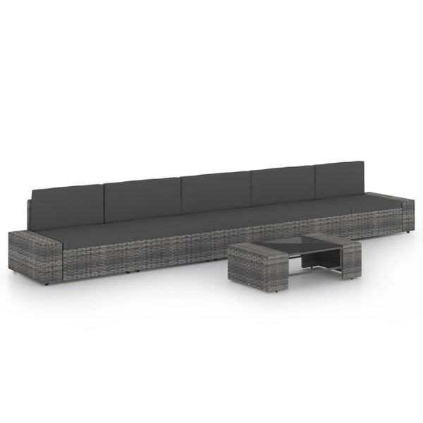 vidaXL Salon de jardin 6 Pièces avec coussins Gris Résine tressée