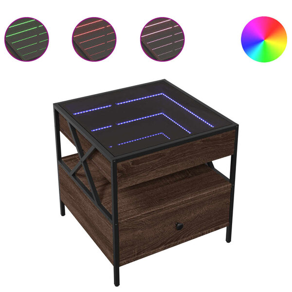 vidaXL Table basse avec LED Infinity chêne marron 50x50x51 cm