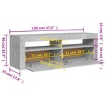 vidaXL Meuble TV avec lumières LED gris béton 120x35x40 cm
