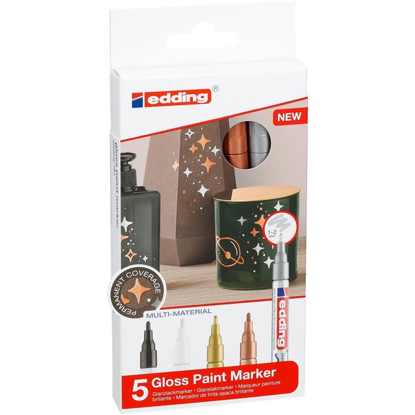 Marqueur Peinture brillante 751 Etui de 5 Assortis métallisés 1-2 mm x 8 EDDING