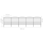 vidaXL Clôture de jardin à dessus en lance Acier (1 75-2)x8 5 m Noir