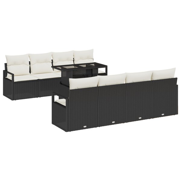Ensemble de Canapé de Jardin de 9 Pièces avec Coussins Noir Rattan Poly