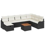 vidaXL Ensemble de canapé de jardin avec coussin 9 Pièces Noir Poly rotin