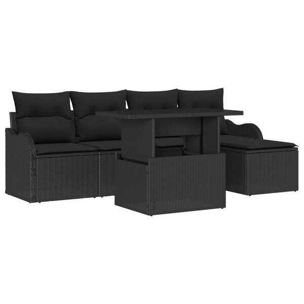 Ensemble de Canapé de Jardin 6 pièces vidaXL avec Coussins en Rotin Poly Noir