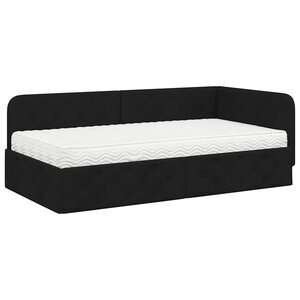vidaXL Cadre de lit d'angle avec matelas Noir 100 x 200 cm tissu