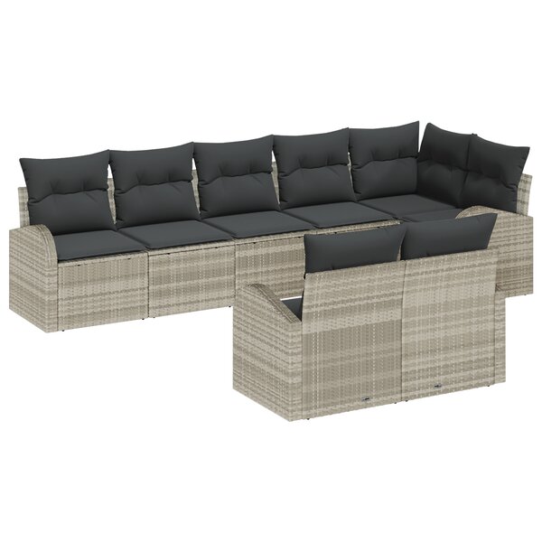 vidaXL Ensemble de Canapé de Jardin de 8 pièces avec Coussins Gris Clair en Poly Rotin