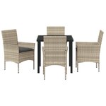 Ensemble de Salle à Manger 5 Pièces avec Coussins Gris Clair en Rattan Poly