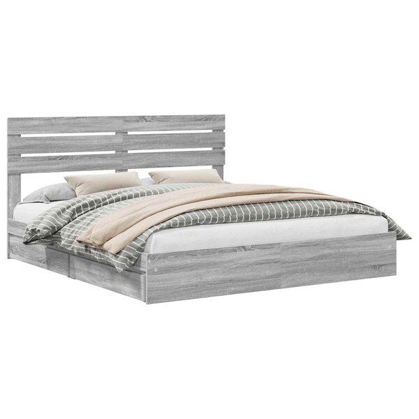 vidaXL Lit de Rangement Gris Sonoma 200 x 200 cm Bois d'ingénierie
