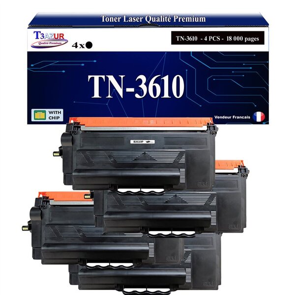 T3AZUR- 4x Toners compatibles avec brother TN3610  TN3610XL Noir (25 000 pages)