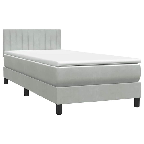 vidaXL Sommier à lattes de lit et matelas gris clair 90x220 cm velours