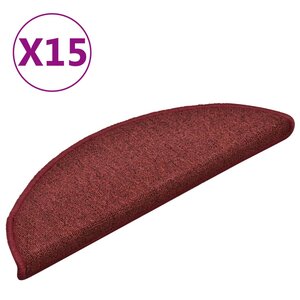 vidaXL Tapis d'escalier 15 pièces 56 x 17 x 3 cm Bordeaux Demi-rond