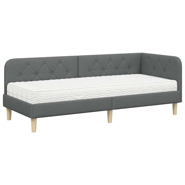 vidaXL Cadre de lit d'angle avec matelas Gris foncé 80 x 200 cm tissu