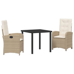 vidaXL Ensemble de salle à manger pour jardin 3 Pièces Beige polyrotin