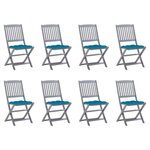vidaXL Chaises pliables d'extérieur lot de 8 et coussins Bois d'acacia