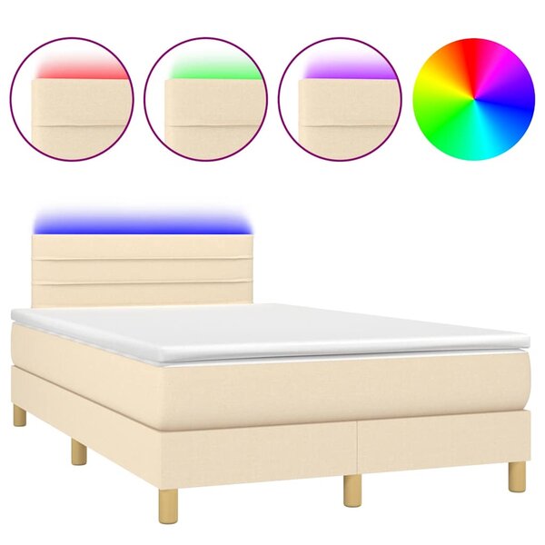 vidaXL Sommier à lattes de lit matelas et LED crème 120x190 cm tissu