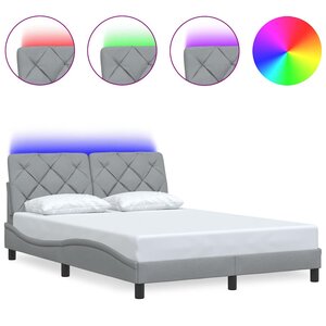 vidaXL Cadre de lit avec LED sans matelas gris clair 140x190 cm tissu