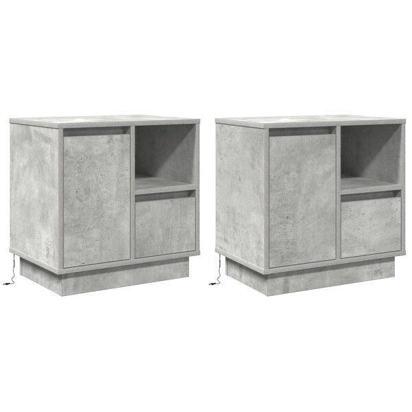 vidaXL Tables de chevet avec LED 2 pièces gris béton 50x34 5x50 cm