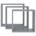 vidaXL Étagères murales sous forme de cube 3 Pièces Gris MDF
