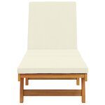 Chaise longue vidaXL avec des roues et un coussin crème en bois massif
