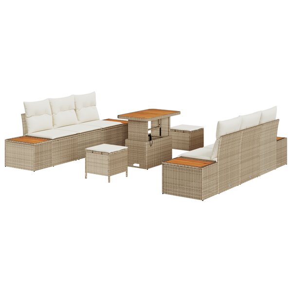 vidaXL Ensemble de canapés de jardin 9 pièces avec coussins en poly rotin beige et acacia