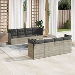 vidaXL Salon de jardin 9 Pièces avec coussins gris clair résine tressée