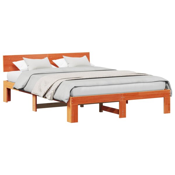 vidaXL Cadre de lit avec tête de lit Brun cire 160 x 200 cm Pin massif
