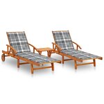 vidaXL Chaises longues 2 Pièces avec table et coussins Acacia solide