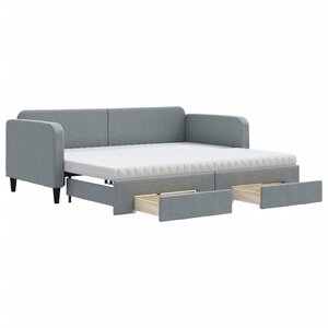 vidaXL Lit de jour avec gigogne et tiroirs gris clair 90x190 cm tissu