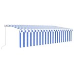 vidaXL Auvent manuel rétractable avec store et LED 6x3 m Bleu et blanc