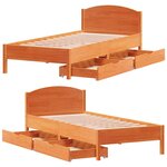 vidaXL Cadre de lit sans matelas cire marron 75x190 cm bois pin massif