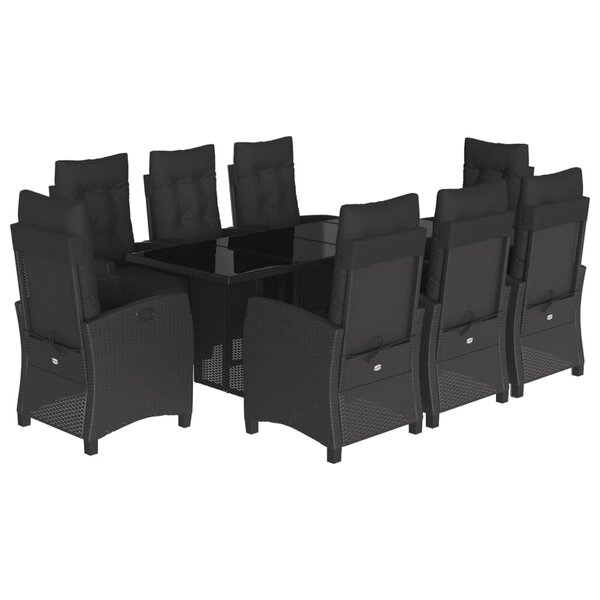 vidaXL Ensemble à manger de jardin 9Pièces coussins noir résine tressée