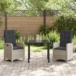 vidaXL Ensemble de repas de jardin 3 pièces avec coussins en rattan poly gris clair