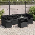vidaXL Ensemble de canapé de jardin avec coussin 8 Pièces Noir Poly rotin