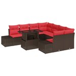 vidaXL Ensemble de Canapés 9 Pièces Marron et rouge polyrotin