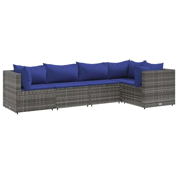 vidaXL Salon de jardin 5 Pièces avec coussins Gris Résine tressée