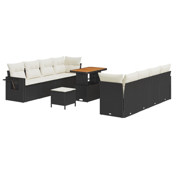 vidaXL Ensemble de Canapé de Jardin de 11 Pièces avec Coussins Noir Poly Rattan Acacia