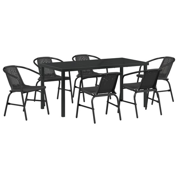 vidaXL Set de salle à manger de jardin 7 pièces en rotin poly noir