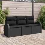 vidaXL Ensemble de canapé de jardin 3 pièces avec coussins Noir Rotin Poly