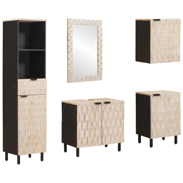 vidaXL Ensembles de salle de bain 5 Pièces Finition Lavage Blanc