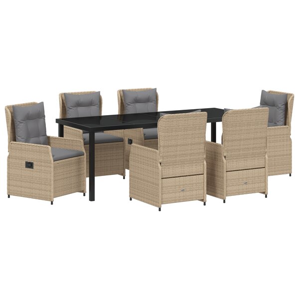vidaXL Ensemble de salle à manger de jardin de 7 pièces Beige Poly Rotin
